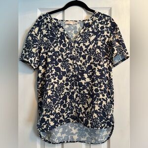 Tory Burch Blue and Cream Blouse with Elegant Design